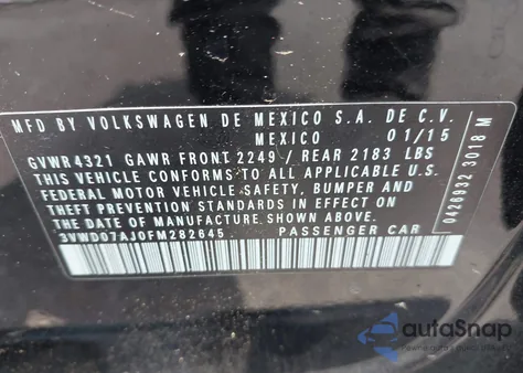 2015 Volkswagen Jetta 1.8T Se from USA, damaged, VIN 3VWD07AJ0FM282645